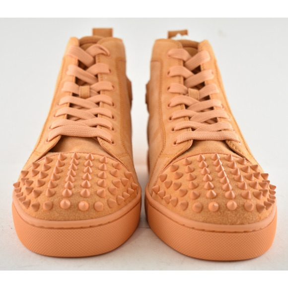 Christian Louboutin Lou Spikes Flat Melon Orange Suede High Top Sneaker 44 11 - Picture 7 of 15